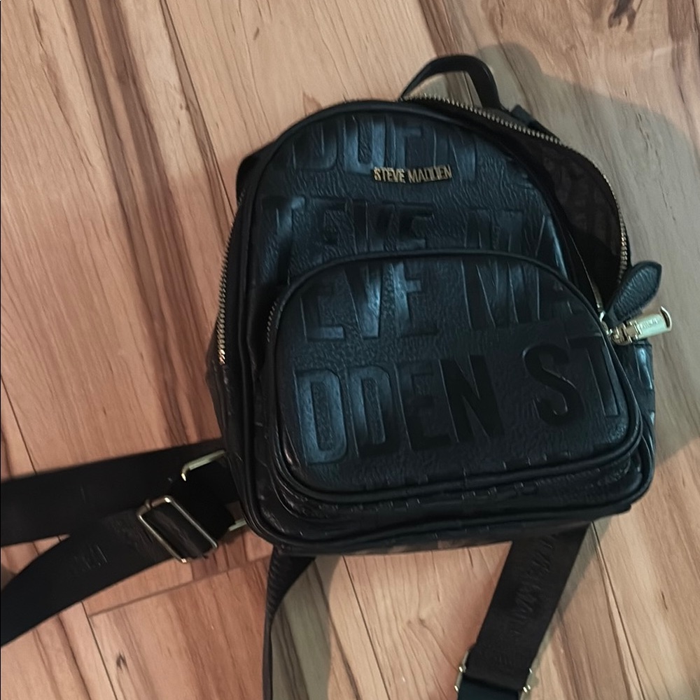 Steve Madden Black Glossy Backpack